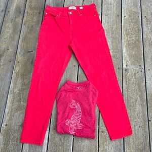 Lucky Brand Red Jeans Bridgette Skinny 10/29 Ankle +Bonus T